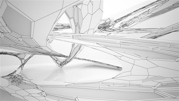 طراحی انتزاعی داخلی پارامتریک سفید با پنجره نقاشی رنگی چند ضلعی تصویرسازی و رندر سه بعدی