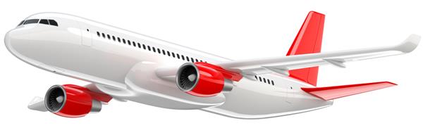 هواپیمای مسافربری سفید با جزئیات بالا با بال دم قرمز رندر سه بعدی در پس‌زمینه سفید پرواز هواپیما تصویر سه بعدی جدا شده هواپیمای مسافربری مفهومی ایرلاین هواپیمای تجاری جت