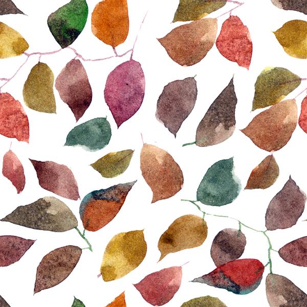 برگ الگوی بدون درز کشیدن برگ پس زمینه برگ های پاییزی کاغذ دیواری رنگارنگ پاییزی پس زمینه تزئینی با شاخه های برگ