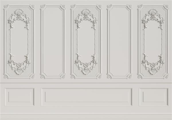 دیوار داخلی کلاسیک با قالب گیری تصویر دیجیتالی رندر سه بعدی