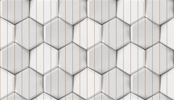 شش ضلعی های پخ چرم سفید واقعی با نوارهای نازک طلایی بافت بدون درز با کیفیت بالا