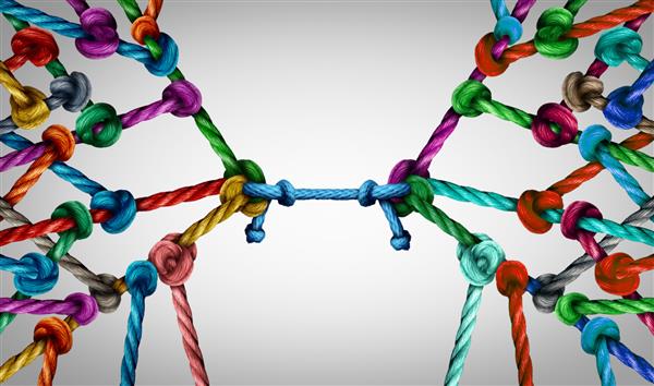 پیوند تیم‌ها و مفهوم گروه متصل به‌عنوان طناب‌های مختلف که به‌عنوان یک زنجیره ناگسستنی به هم متصل شده‌اند به عنوان استعاره اعتماد کسب‌وکار که شرکا را برای حمایت و قدرت کار تیمی پیوند می‌دهد