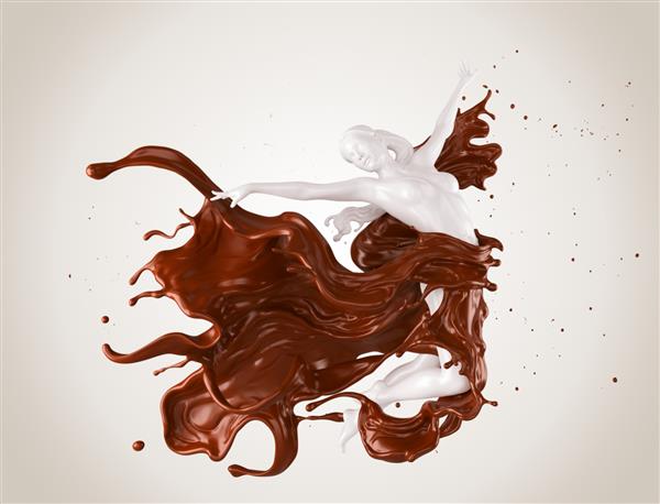 مخلوط کردن شیر و شکلات به شکل بدن زن مفهوم تصویر سه بعدی غذا و نوشیدنی
