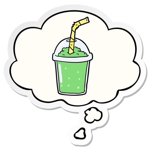 اسموتی یخی کارتونی با حباب فکری به عنوان برچسب چاپ شده