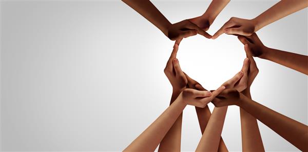 مشارکت وحدت و تنوع به صورت دست‌های قلبی در گروهی از افراد مختلف که به هم متصل شده‌اند به صورت نماد حمایتی شکل گرفته است که احساس کار گروهی و با هم بودن را بیان می‌کند