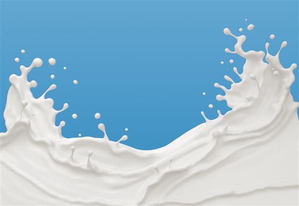 پاشیدن شیر جدا شده روی پس‌زمینه مایع سفید یا پاشیدن ماست شامل مسیر برش تصویر سه بعدی