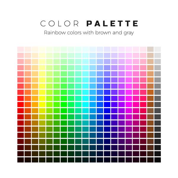 پالت رنگارنگ مجموعه ای از رنگ های روشن از پالت رنگین کمان طیف کامل رنگ با سایه های قهوه ای و خاکستری تصویر