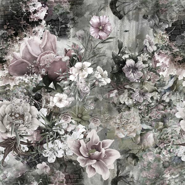 نقاشی آبرنگ از برگ و گل پس زمینه الگوی بدون درز