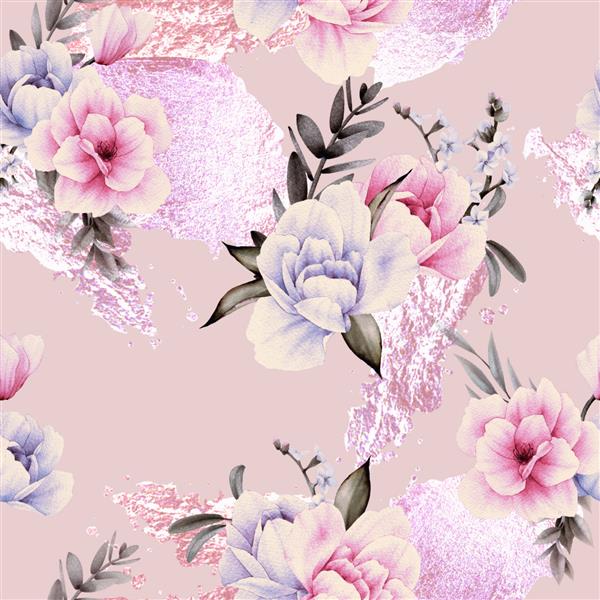 الگوی گل بدون درز با گل و بافت طلایی آبرنگ طراحی قالب برای منسوجات داخلی لباس کاغذ دیواری هنر گیاه شناسی
