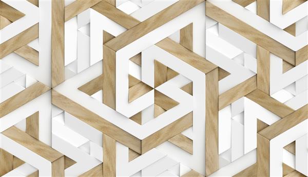کاغذ دیواری سه بعدی به صورت تقلیدی از موزاییک تزئینی چوب و عناصر سفید بافت واقعی بدون درز با کیفیت بالا