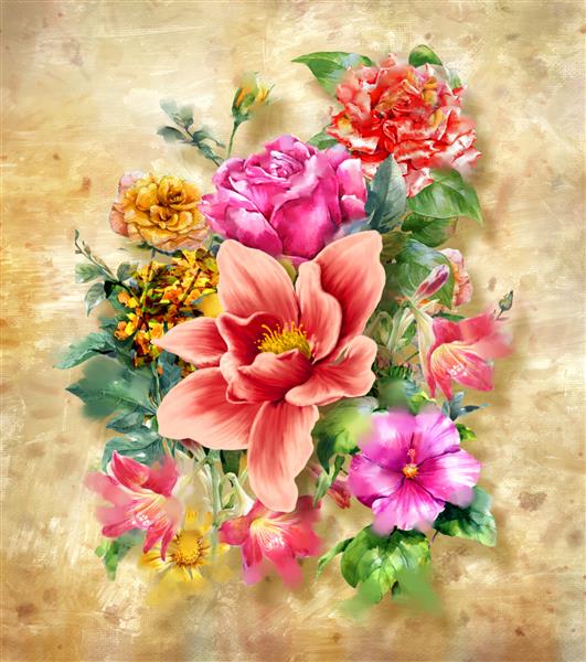 هنر انتزاعی نقاشی گل های رنگارنگ تصویر رنگارنگ بهاری