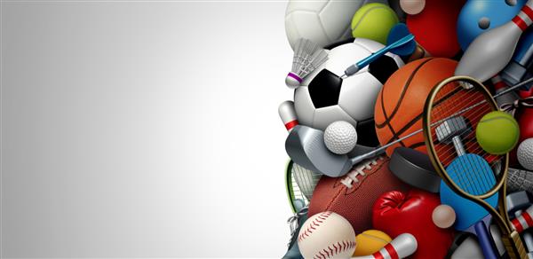 پس‌زمینه تجهیزات ورزشی با توپ بسکتبال بسکتبال فوتبال بیسبال تنیس و توپ گلف شامل توپ هاکی تنیس پینگ پنگ به عنوان سرگرمی شامل فضای کپی با عناصر تصویر سه بعدی