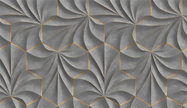 تصویر سه بعدی از پانل های برجسته خاکستری از فرم های موج دار صاف با لبه های طلایی فرسوده بافت بدون درز با کیفیت بالا