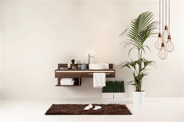 سبک حمام تمیز و طراحی تزئینی داخلی کابینت های چوبی