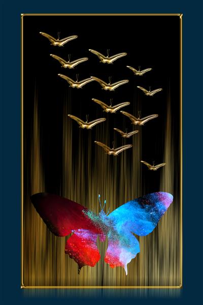 تصویر سه بعدی از گروه پروانه در پس زمینه مدرن نقاشی دیجیتال هنر انتزاعی مجلل برای کاغذ دیواری