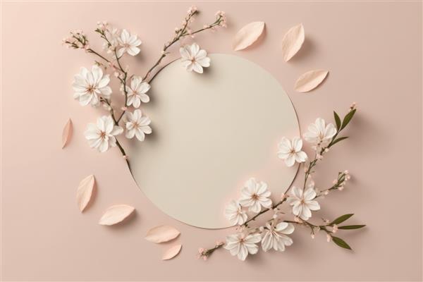 طرح تخت شکوفه گیلاس بهاره با فضای کپی خالی صحنه خالی با شاخه ساکورا Generative ai