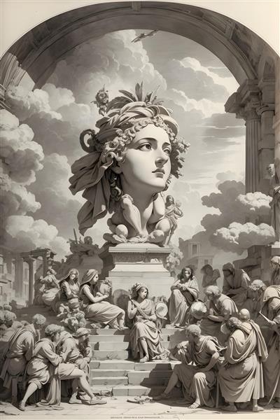 نقاشی و طراحی مجسمه سر یک زن به سبک اروپایی