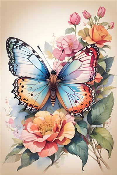 طرح نقاشی آبرنگ پروانه زیبا هنر تصویرسازی