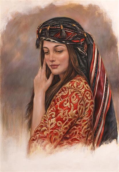 نقاشی رنگ روغن دختر زیبای کورد اثر استاد نادر لنجانی