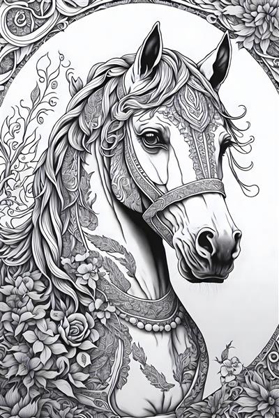 نقاشی سر اسب زیبا برای رنگ آمیزی بزرگسالان