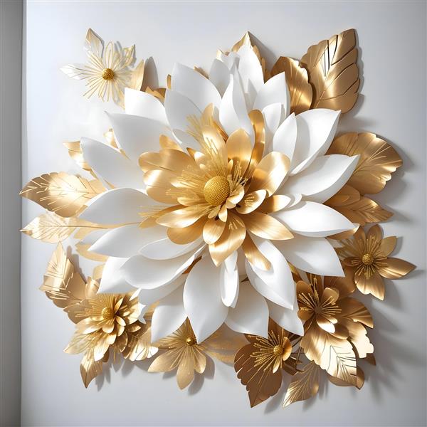 طرح تابلو دیواری سه بعدی گل سفید طلایی با کیفیت بالا