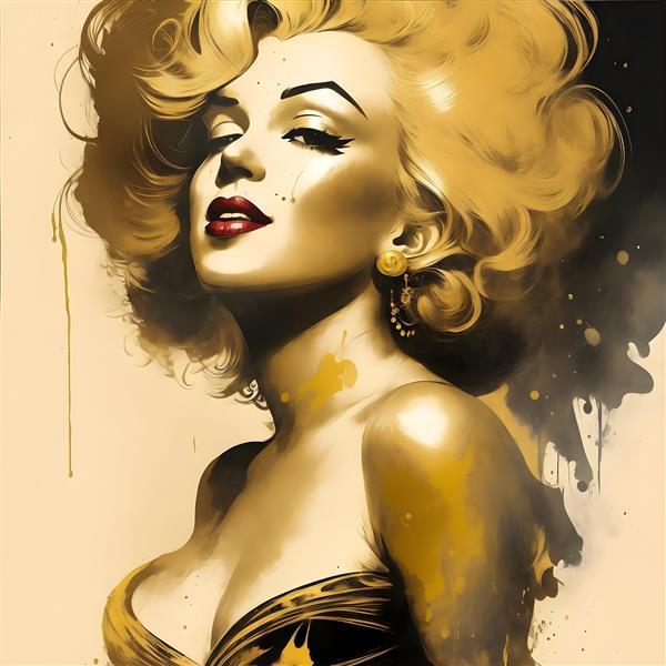 طراحی دیجیتال طرح چهره مرلین مونرو با رنگ طلایی