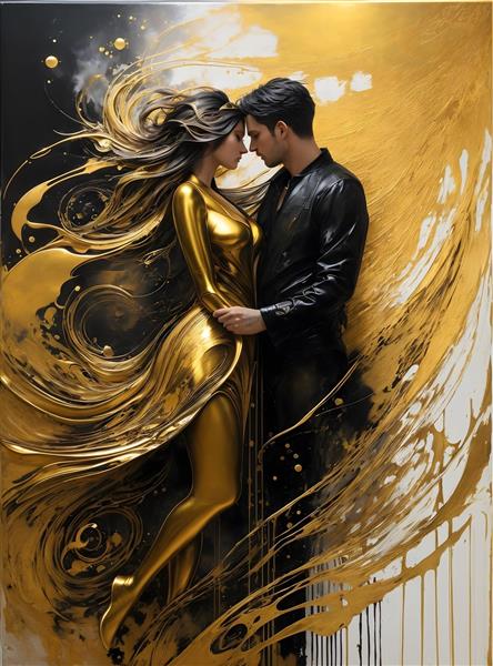 زن و مرد با رنگ طلایی و مشکی در طرح هنری دکوراتیو