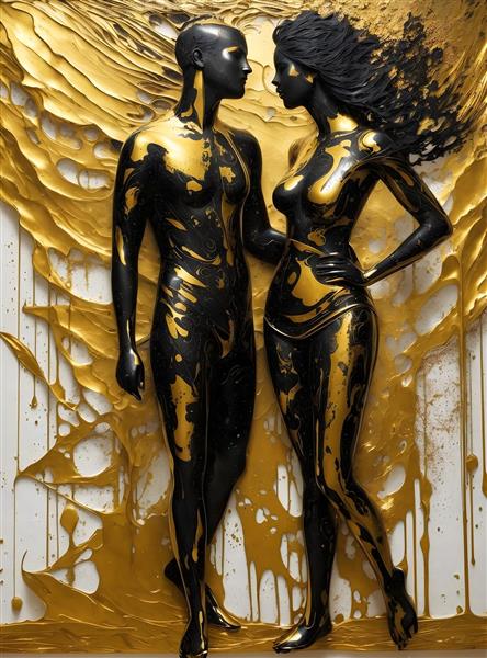 پوستر هنری زن و مرد زوج به رنگ طلایی