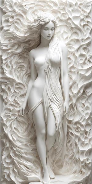 مجسمه سفید دختر با چشمان نافذ و جذاب