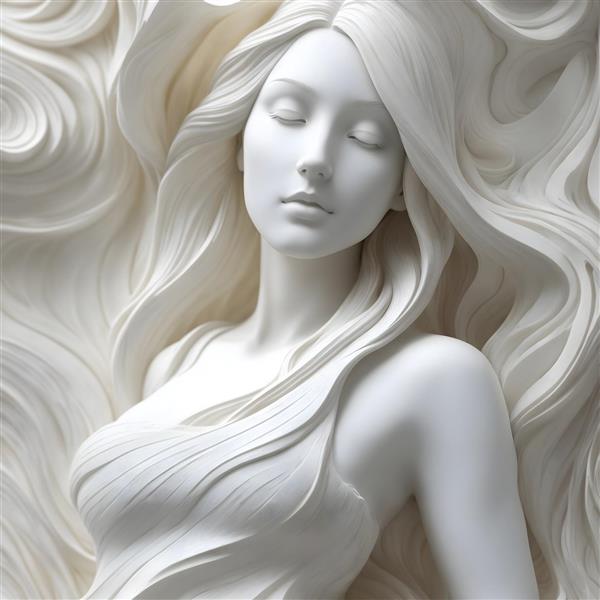 هنر حکاکی مجسمه سنگی زن زیبا با موهای بلند