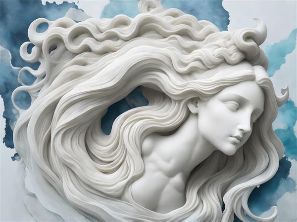 مجسمه سفید زیبا با موهای بلند و گلدار