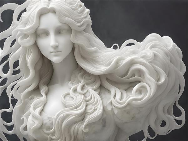 مجسمه سنگ مرمر زن زیبا با موهای بلند
