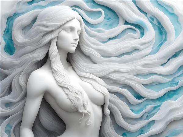 مجسمه زن زیبا با موهای بلند در حکاکی