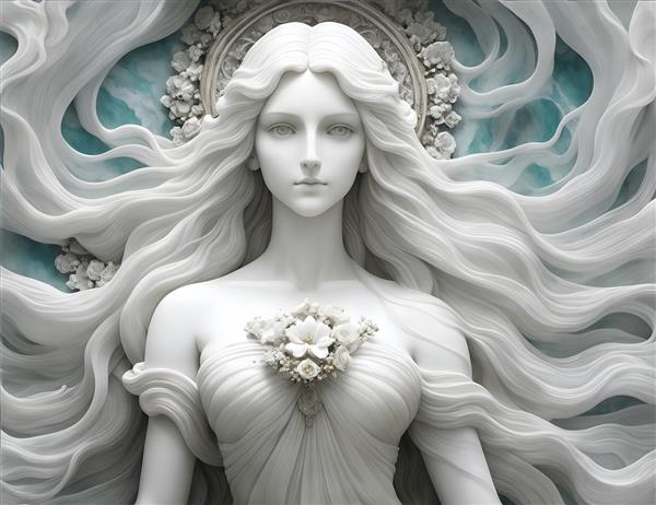 مجسمه سفید دختری با موهای بلند