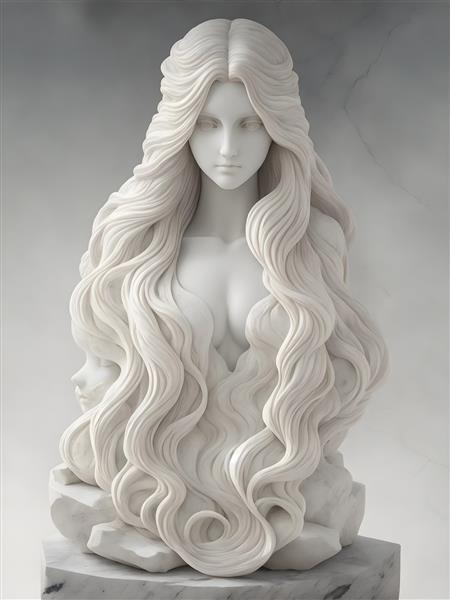 مجسمه سنگی زن زیبا با موهای بلند