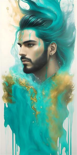 پوستر دیواری طراحی چهره مرد جوان شاهزاده ایرانی با افکت آبشار