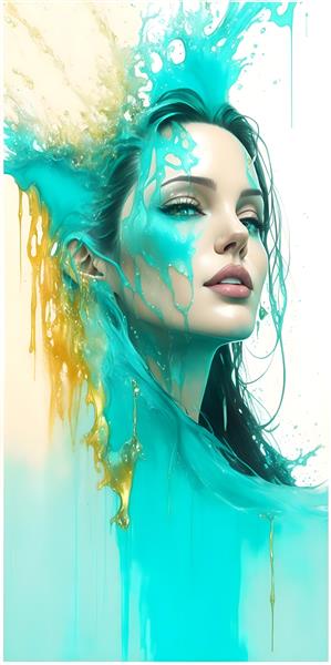 تصویرسازی دیجیتال چهره آنجلینا جولی با افکت آبشار آبی