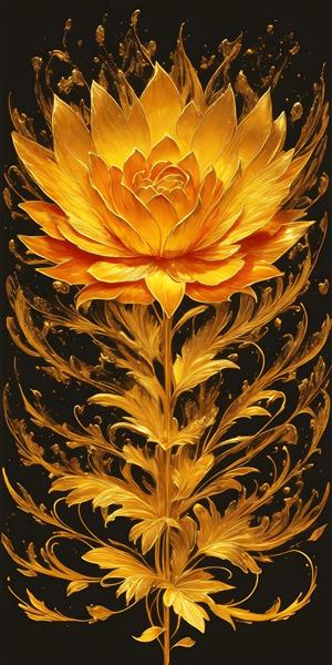 پوستر دیواری لوکس با طرح گل طلایی در زمینه مشکی