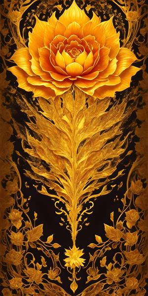 طرح گل طلایی لوکس سه بعدی دیواری