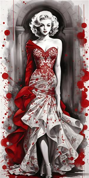 به رنگ‌های سیاه و سفید و قرمز مرلین مونرو در طرح‌های زیبای نقاشی آبرنگی
