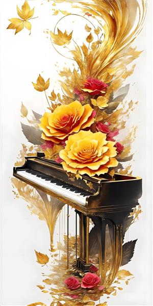گلهای رز در طرح تابلو پیانو تصویرسازی هنری