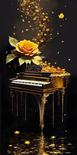 نقاشی دیجیتال پیانو و گلهای رز همایش هنر و موسیقی