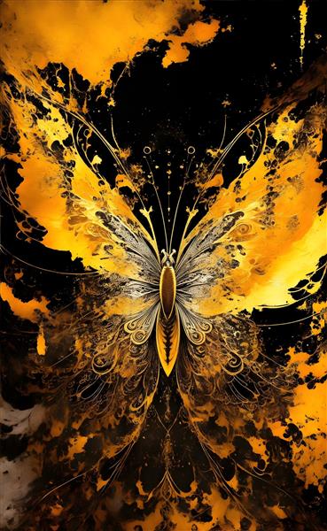 پروانه طلایی در نقاشی لوکس و زیبا