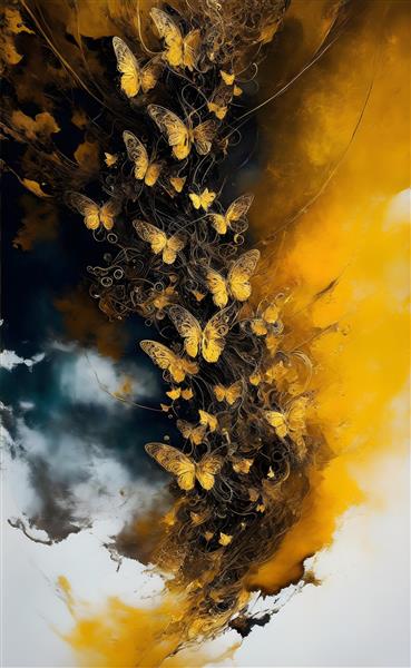 پرواز پروانه ها در نقاشی با طرح پوستر لاکچری