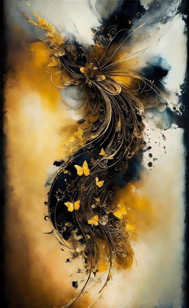 نقاشی زیبا از پروانه با رنگ روغن با کیفیت