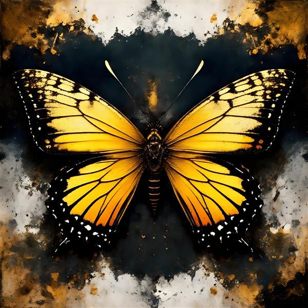 نقاشی گچبری پروانه با رنگ روغن طلایی