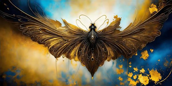 پروانه‌های رنگ روغن تابلو لوکس طلایی
