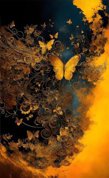 نقاشی زیبا و گچبری پروانه های طلایی با کیفیت