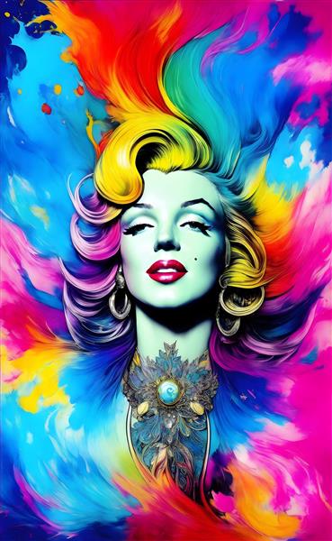 تصویرسازی دیجیتال رنگارنگ چهره رنگی مرلین مونرو