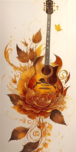 گیتار و گلهای رز طرح پوستر با کیفیت بالا